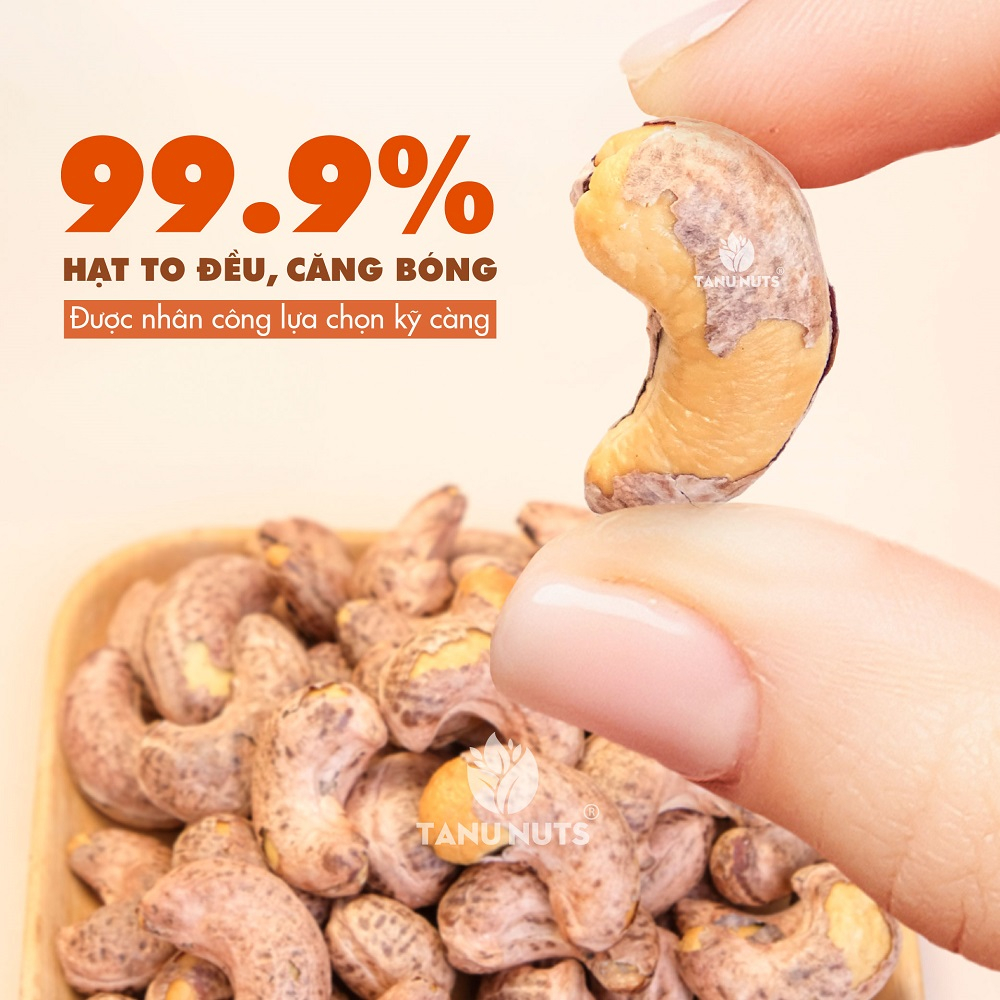 Hạt điều rang muối nguyên hạt TANU NUTS điều vỏ lụa Bình Phước A180 giàu dinh dưỡng 500g