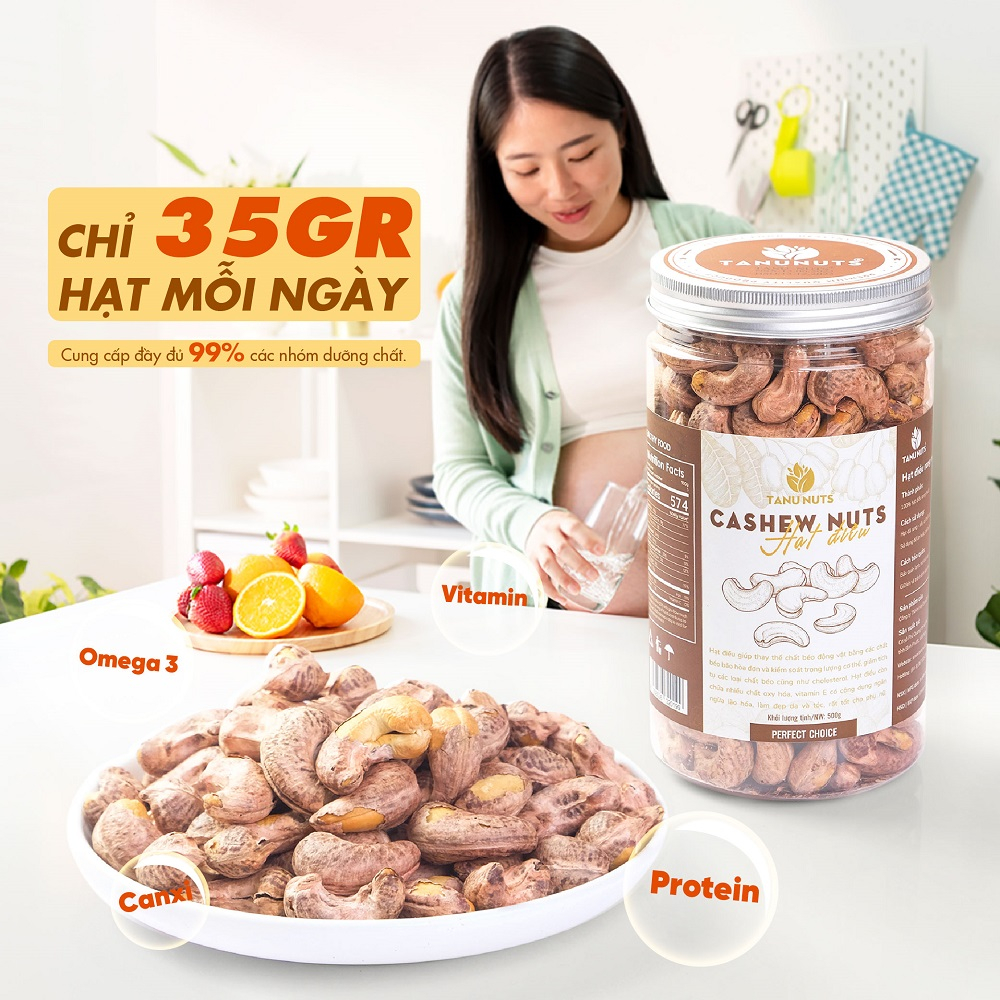 Hạt điều rang muối nguyên hạt TANU NUTS điều vỏ lụa Bình Phước A180 giàu dinh dưỡng 500g