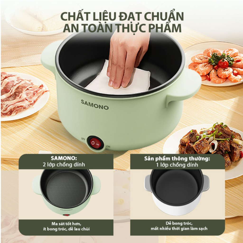 Nồi điện đa năng Samono SW-DG04 dung tích 1.2L công suất 600W 2 lớp chống dính