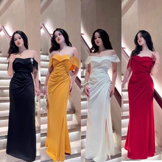 Đầm dạ hội bẹt vai cao cấp ko kèm tag cài áo-TKO TẶNG KÈM HOA TAI THỜI TRANG
