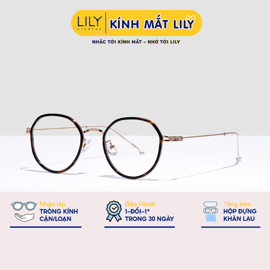 Gọng kính mắt tròn nữ LILYEYEWEAR tròng chống ánh sáng xanh chát liệu nhựa thanh nhẹ dễ đeo kiểu dáng thời trang 00108