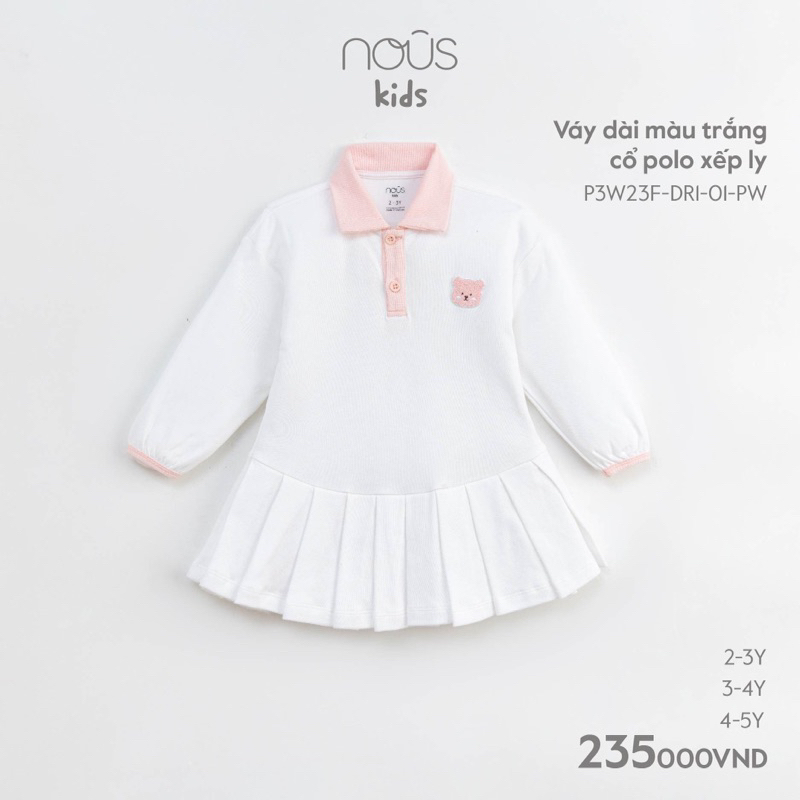 Bộ Cộc Girls/ Váy dài màu trắng cổ Polo xếp ly Nous Từ 2-3 Tuổi Đến 5-6 Tuổi