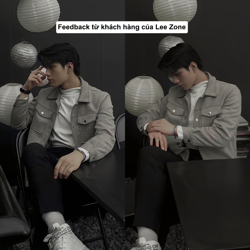 Áo khoác Da lộn nam LeeZone cao cấp | Da lộn trơn cúc bấm