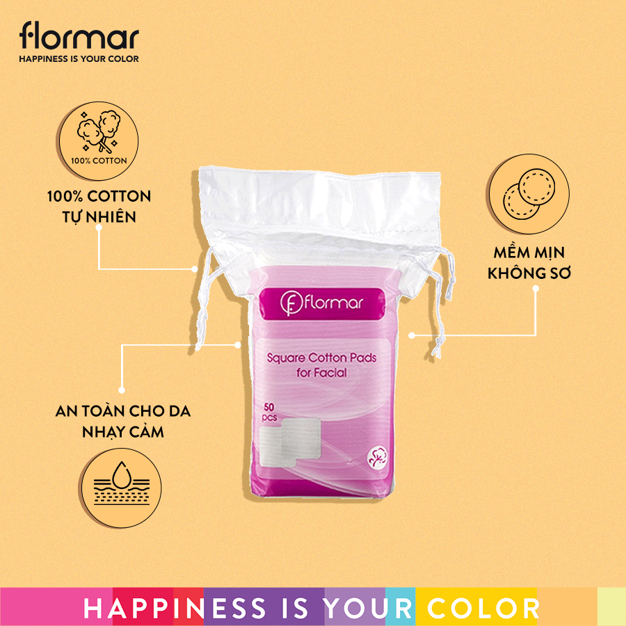 Bông tẩy trang Flormar Square Cotton Pads For Facial 50 miếng