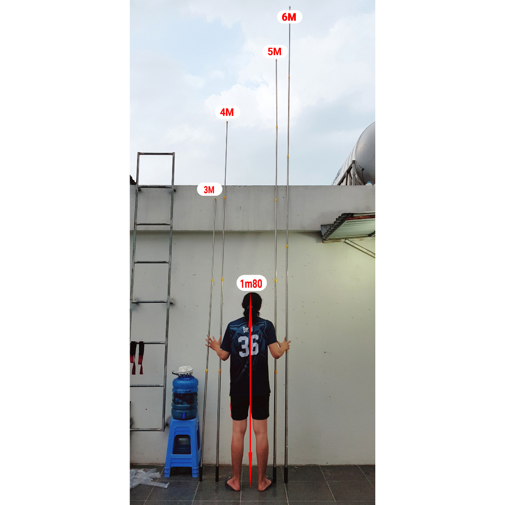 Đầu móc treo lồng chim, phơi quần áo, móc treo tường, quét mạng nhện Kèm sào gậy dài 3m - 6m INOX siêu bền chắc