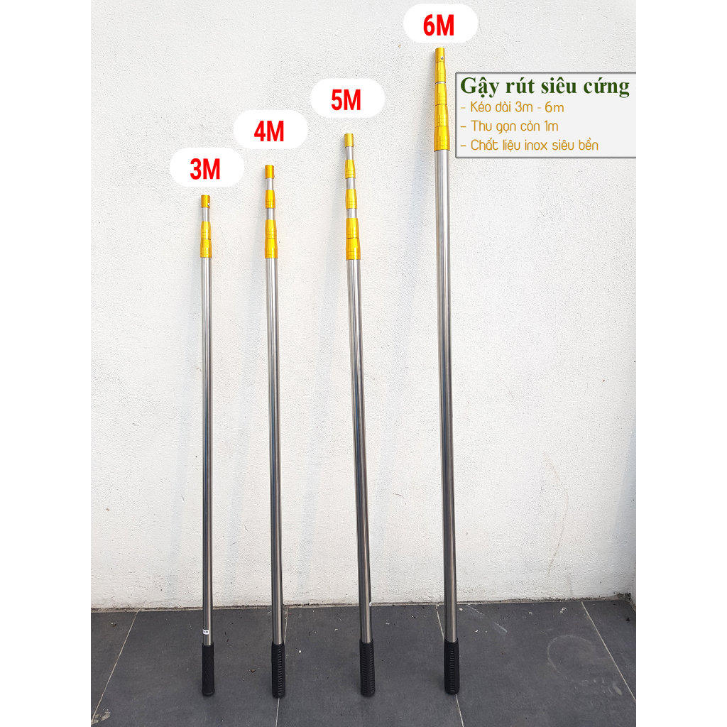 Đầu móc treo lồng chim, phơi quần áo, móc treo tường, quét mạng nhện Kèm sào gậy dài 3m - 6m INOX siêu bền chắc