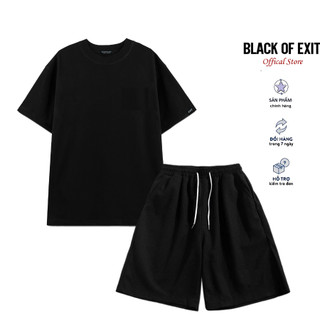Bộ Đồ Nam BLACK OF EXIT cổ tròn cộc tay trơn basic form rộng Local Brand