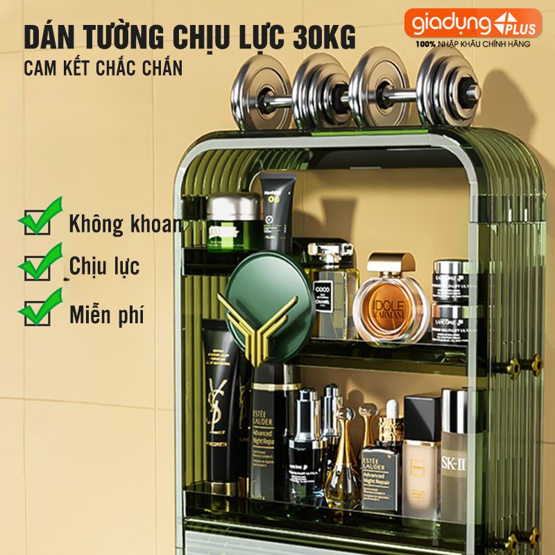 Tủ đựng đồ dán tường đựng mỹ phẩm cho phòng tắm, kệ gia vị đa năng cho nhà bếp kèm móc treo tiện lợi PHALEDO