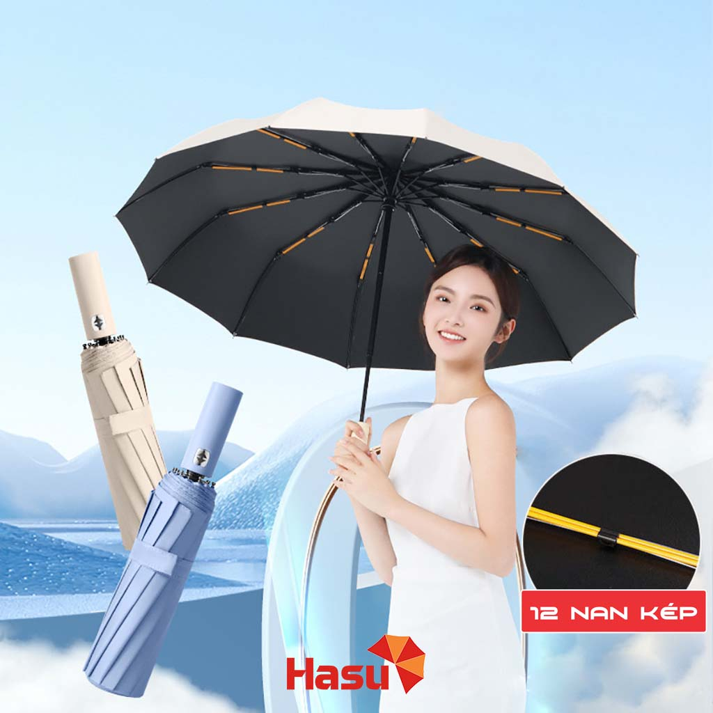 Dù che mưa gấp gọn 12 nan kép Ô dù che mưa gấp 3 loại lớn Ô dù che mưa tự động Hasu