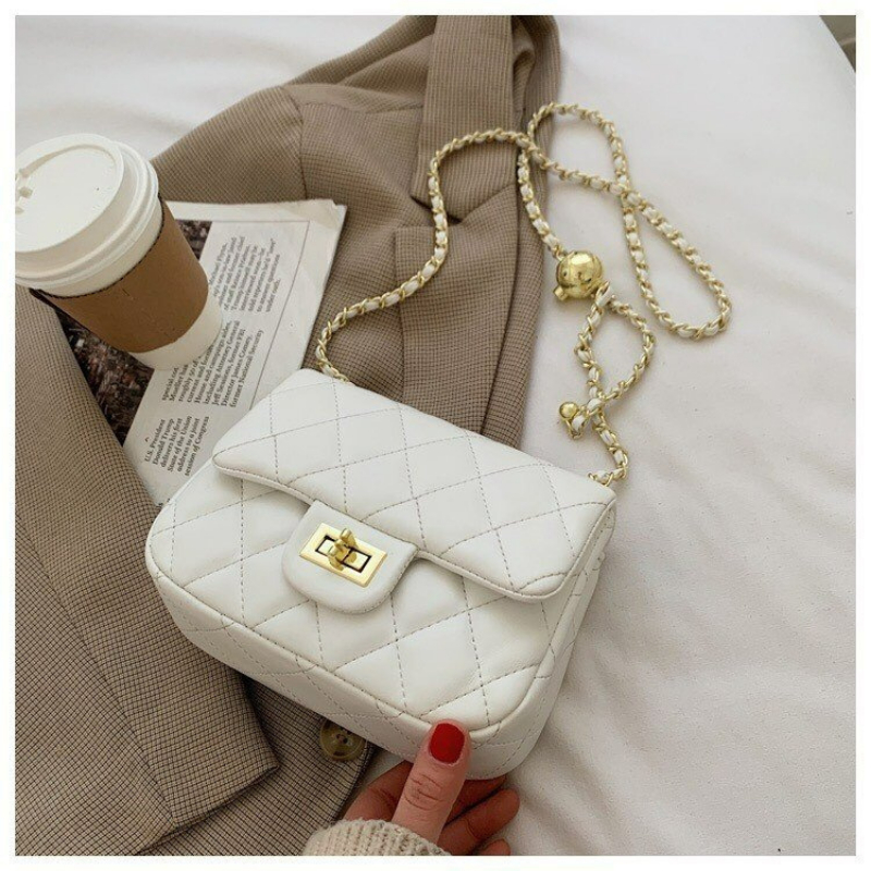 Túi Xách Nữ Đeo Chéo, Đeo Vai Da Trơn Họa Tiết Ô Trám, Phối Dây Xích Có Quả Cầu Lạ Mắt Sang Chảnh CIN017