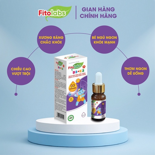 Vitamin D3K2-MK7 Fitolabs Dạng Nhỏ Giọt Dễ Dùng, Giúp Bé Tăng Chiều Cao, Xương Chắc Khỏe Lọ 10ml