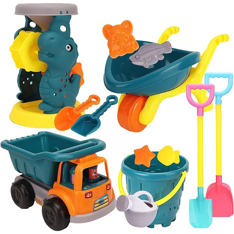Combo đồ chơi xúc cát,đồ chơi đi biển có xe rùa chở cát, xây lâu đài,guồng xoay cát