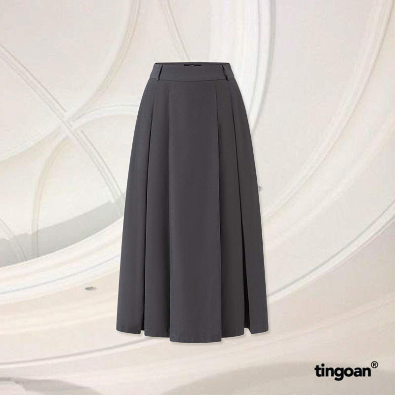 TINGOAN® - Chân váy dài cạp cao xám xếp ly trước QIN QIN LONG SKIRT/GR