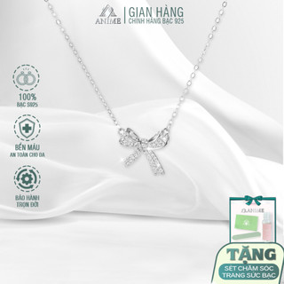 Dây chuyền đính đá bow necklace silver mặt nơ chính hãng anime