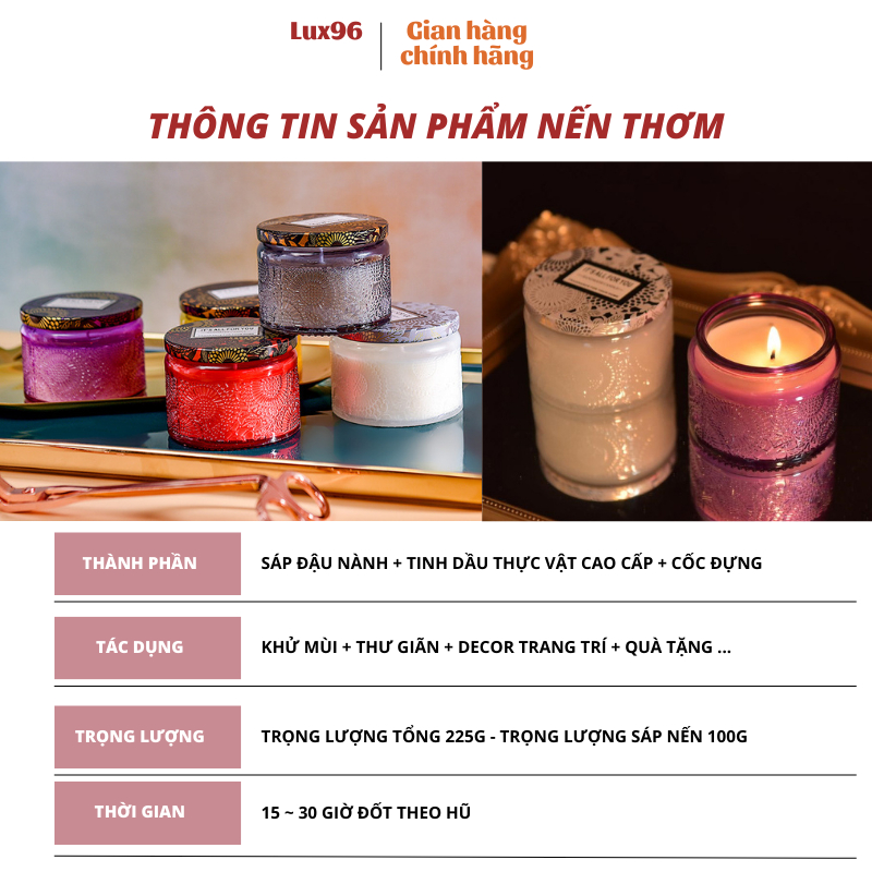 Nến thơm sáp đậu nành cốc thủy tinh, tạo hương thơm, khử mùi, không khói, decor size nhỏ