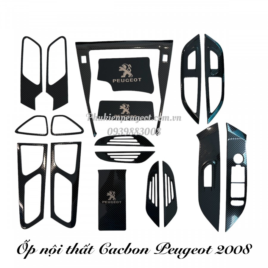 Ốp nội thất Peugeot 2008 vân Carbon full 18 chi tiết [Phụ kiện Peugeot miền Nam]