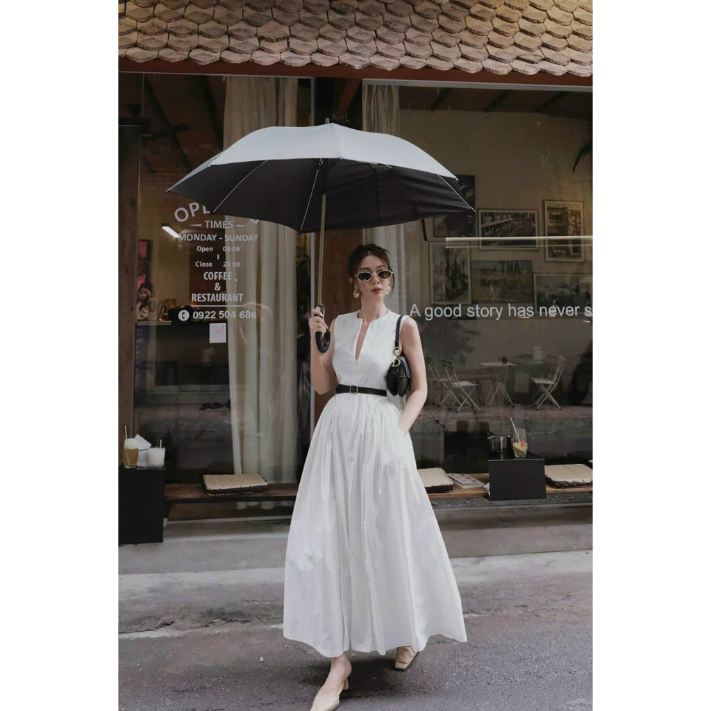 Đầm midi maxi tùng xòe dây kéo trước có dây điều chỉnh xinh