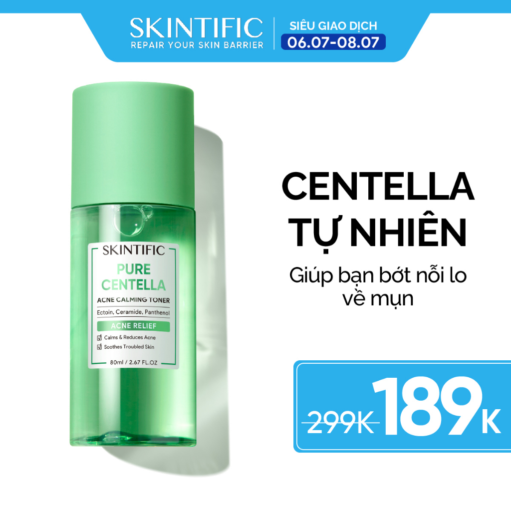 Toner Centella giúp da dịu đi, giảm vấn đề tiết dầu thừa SKINTIFIC 80ml