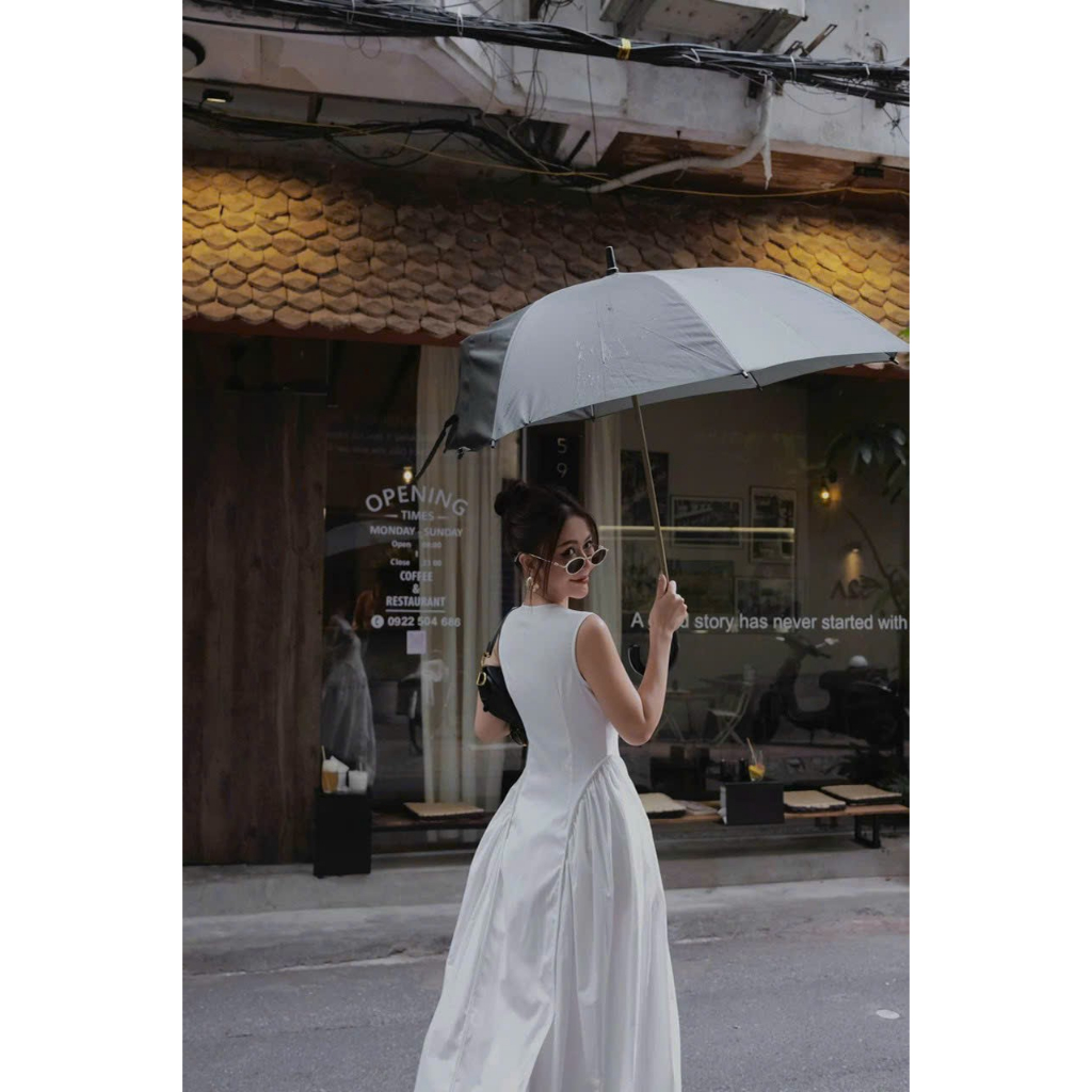 Đầm midi maxi tùng xòe dây kéo trước có dây điều chỉnh xinh