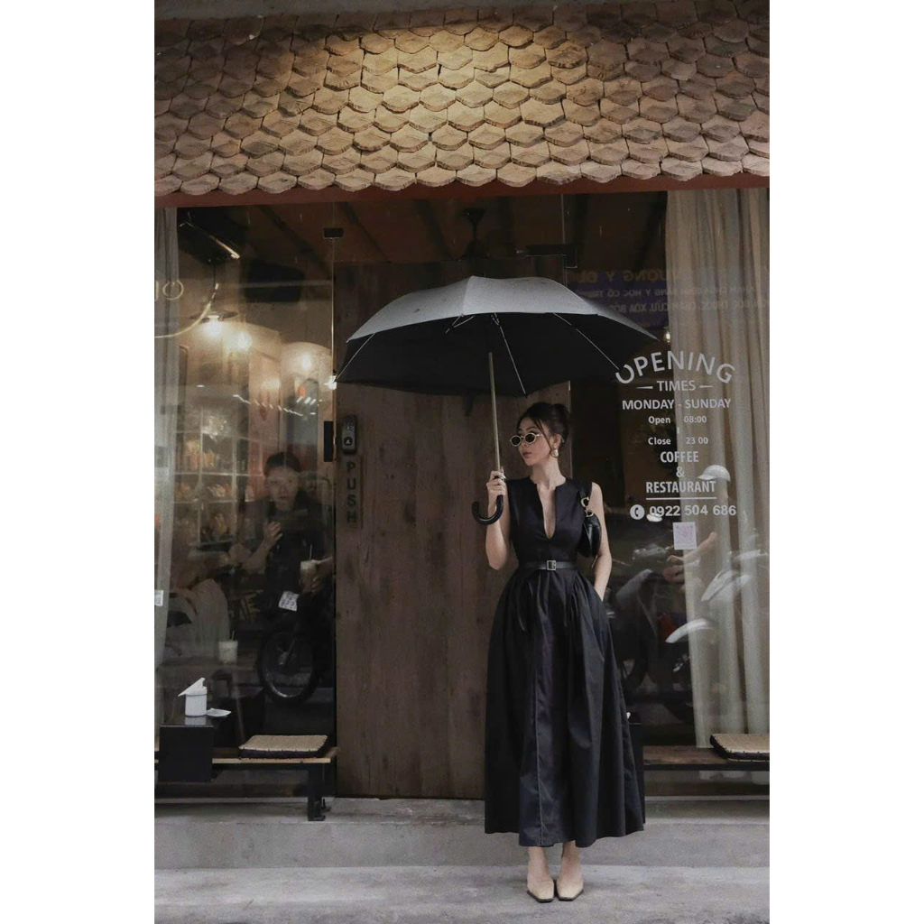 Đầm midi maxi tùng xòe dây kéo trước có dây điều chỉnh xinh