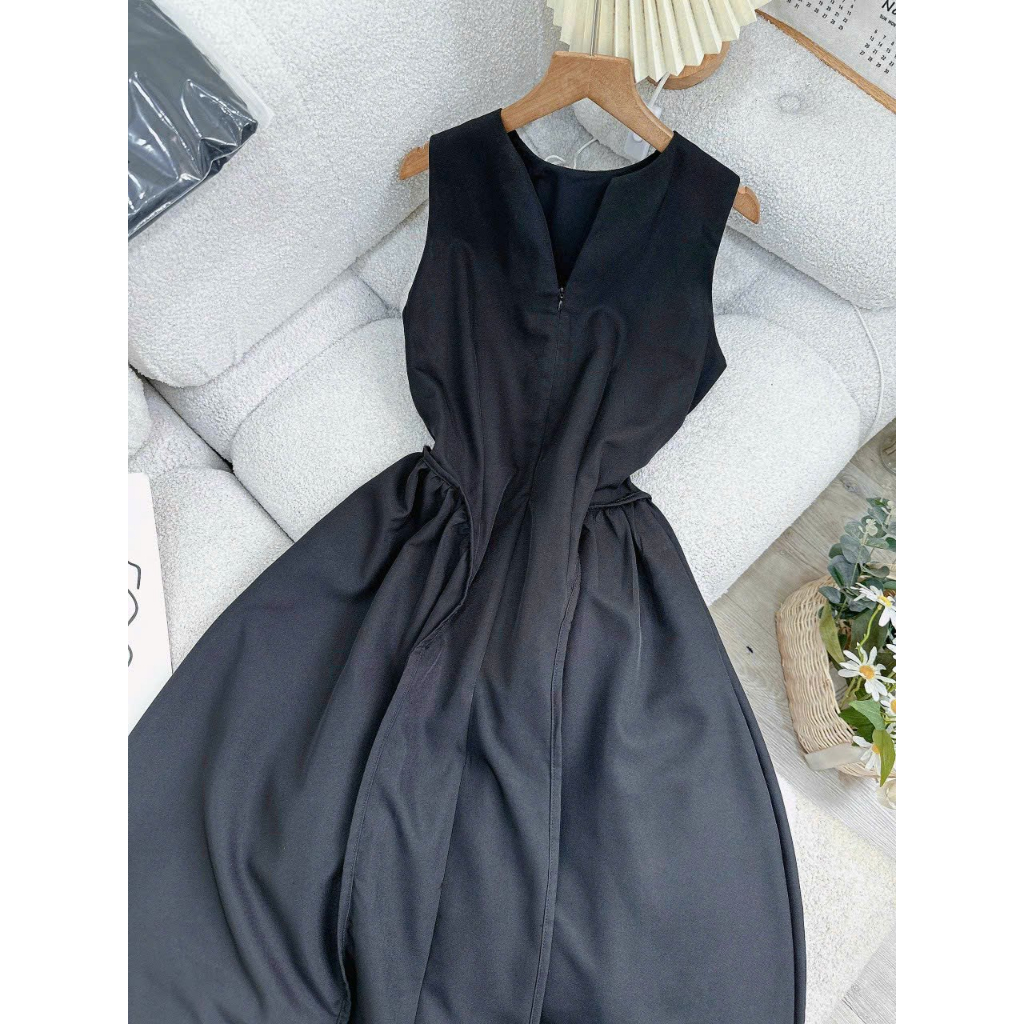 Đầm midi maxi tùng xòe dây kéo trước có dây điều chỉnh xinh
