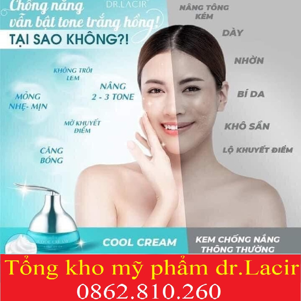 Combo kem chống nắng dưỡng da ban ngày cool cream và cấp ẩm ban đêm dr lacir whitening drlacir