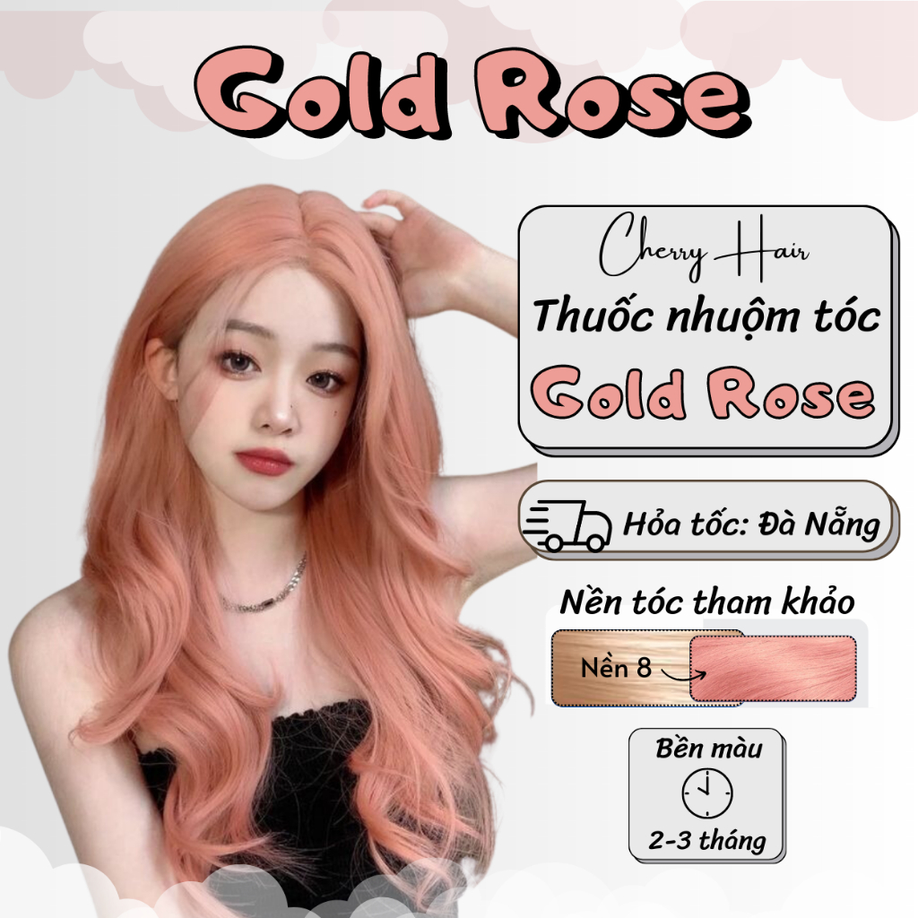 Thuốc Nhuộm Tóc Màu Rose Gold Thuốc nhuộm Tóc chính hãng tặng kèm Oxy + Bao Tay, Cherry Hair. Cherry Hair