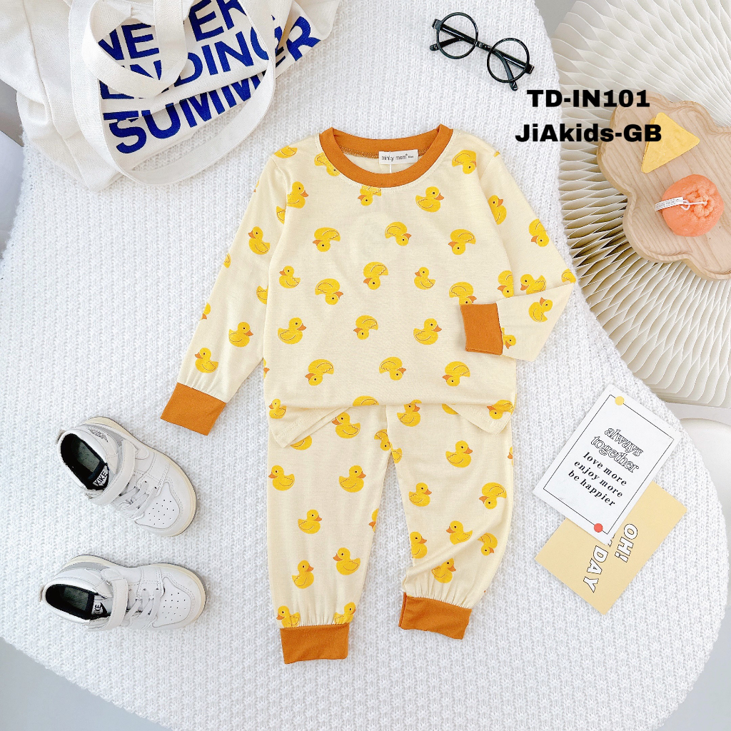 Bộ MINKY MOM Bé Trai Bé Gái 9-27kg Đồ Bộ Dài Tay Thu Đông Vải Thun Lạnh Thoáng Mát Hình Động Vật Cho Bé 0-5