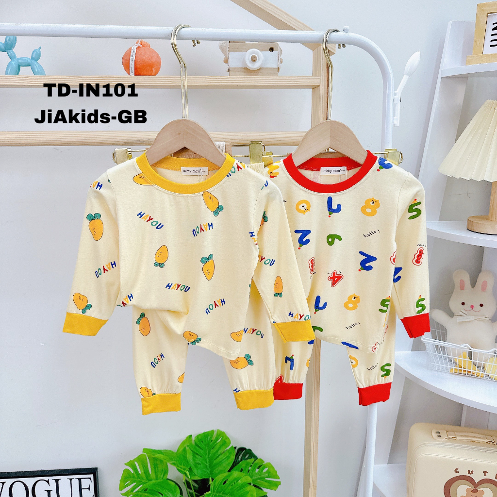 Bộ MINKY MOM Bé Trai Bé Gái 9-27kg Đồ Bộ Dài Tay Thu Đông Vải Thun Lạnh Thoáng Mát Hình Động Vật Cho Bé 0-5