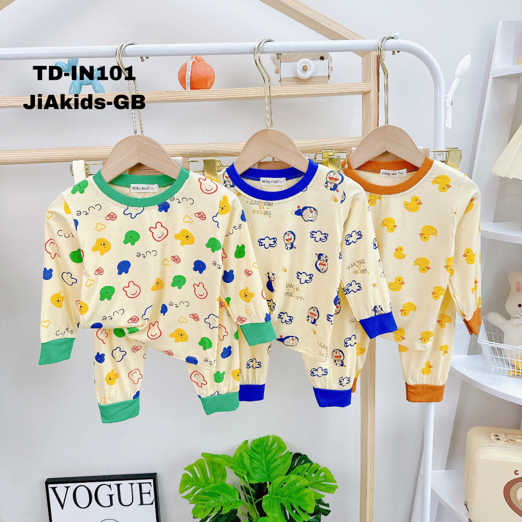 Bộ MINKY MOM Bé Trai Bé Gái 9-27kg Đồ Bộ Dài Tay Thu Đông Vải Thun Lạnh Thoáng Mát Hình Động Vật Cho Bé 0-5