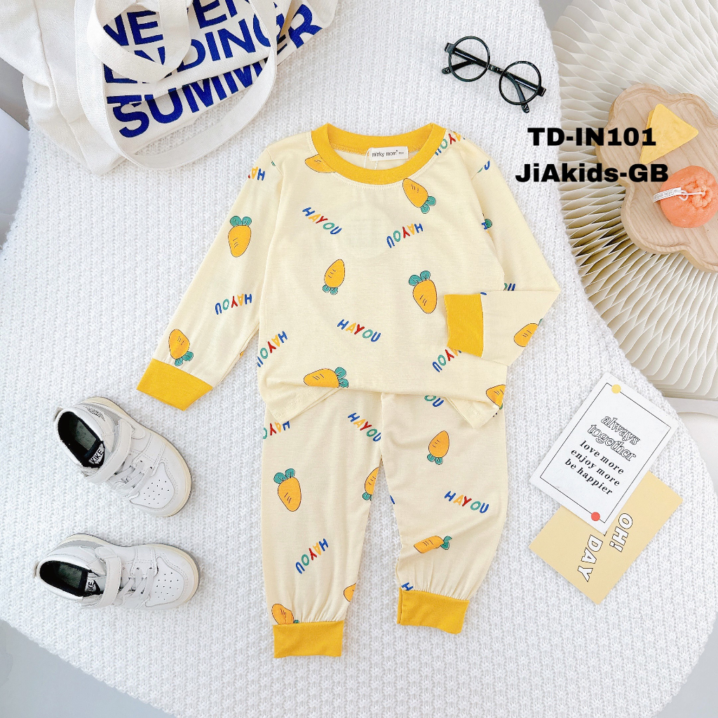Bộ MINKY MOM Bé Trai Bé Gái 9-27kg Đồ Bộ Dài Tay Thu Đông Vải Thun Lạnh Thoáng Mát Hình Động Vật Cho Bé 0-5