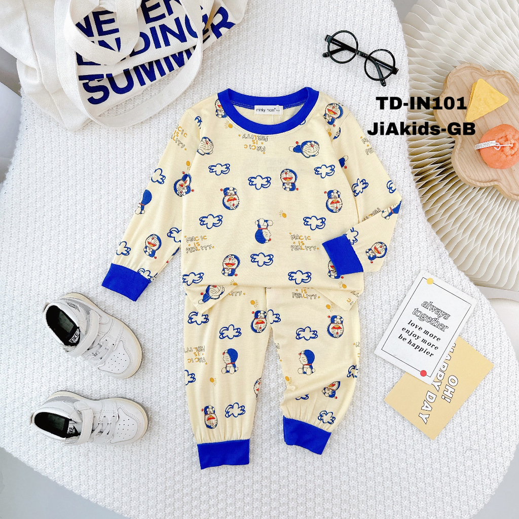 Bộ MINKY MOM Bé Trai Bé Gái 9-27kg Đồ Bộ Dài Tay Thu Đông Vải Thun Lạnh Thoáng Mát Hình Động Vật Cho Bé 0-5