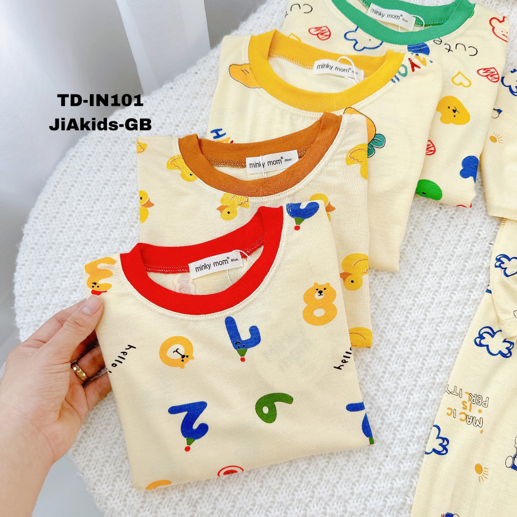 Bộ MINKY MOM Bé Trai Bé Gái 9-27kg Đồ Bộ Dài Tay Thu Đông Vải Thun Lạnh Thoáng Mát Hình Động Vật Cho Bé 0-5