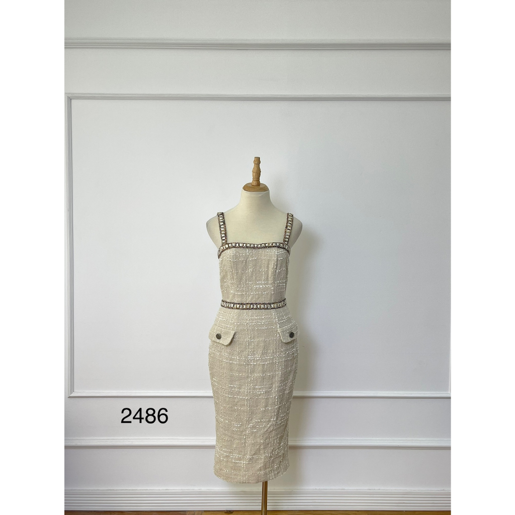 V2486 Váy hai dây THANH PHUONG LE Hàng hiệu chính hãng thời trang nữ màu kem freesize Secondhand thanh lý ký gửi