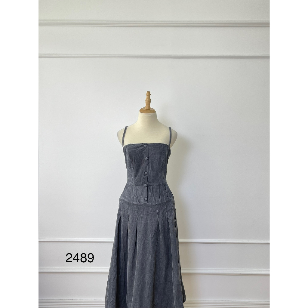 V2489 Váy hai dây SACCHI Hàng hiệu chính hãng thời trang nữ màu xám size S Secondhand thanh lý ký gửi