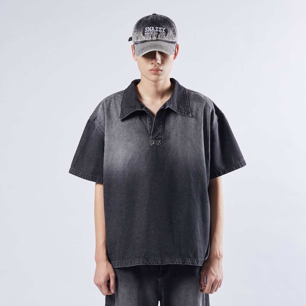 Áo Polo Boxy SNAZZY Unisex Chất Liệu Denim Chính Hãng - MIDNIGHT