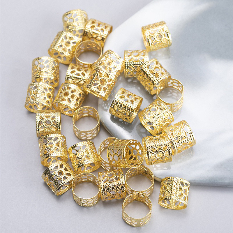 Set 20 Chiếc Khuyên Trang Trí Tóc Bằng Kim Loại Điêu Khắc Hoạ Tiết Nhiều Màu