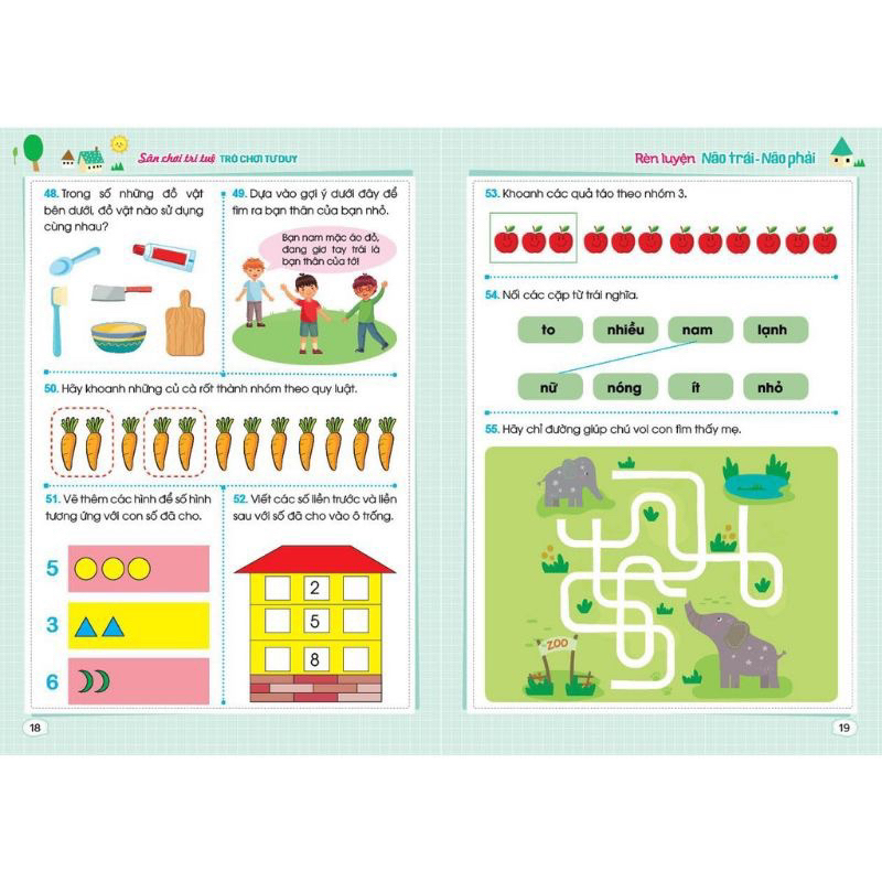 Sách - Sân Chơi Trí Tuệ Trò Chơi Tư Duy - Rèn Luyện Não Trái Não Phải Cho Bé 5-6 Tuổi