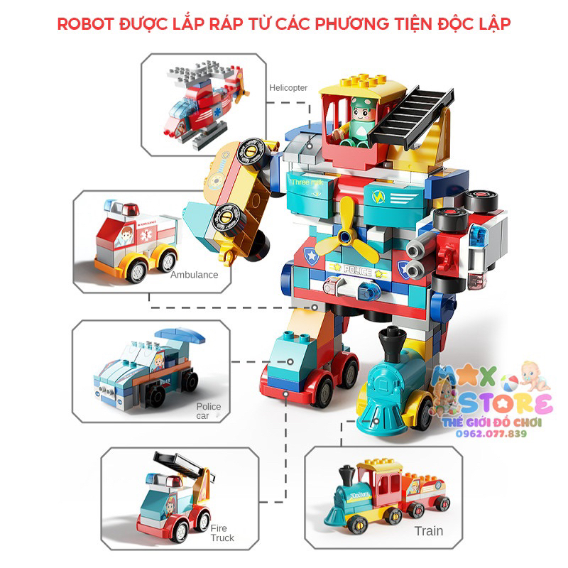 Đồ Chơi Thông Minh Lắp Ráp Du_PLo Biến Hình 195 Chi Tiết Siêu To Siêu Đẹp Dành Cho Cả Bé Trai Bé Gái