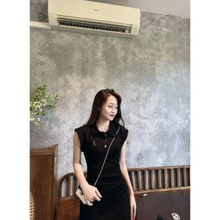 Váy cotton tăm xếp ly eo xẻ bên