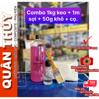 1Kg Nhựa Composite + xúc tác và 1 mét sợi thủy tinh + Chổi, dùng dàn áo nhựa, độ yên xe, cano.