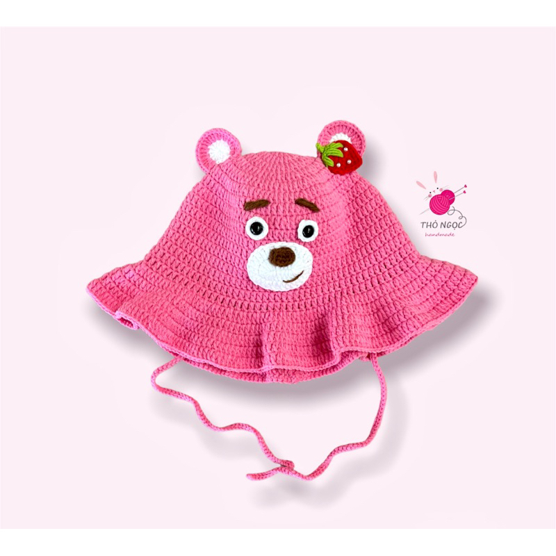 nón len gấu dâu thủ công handmade bằng len