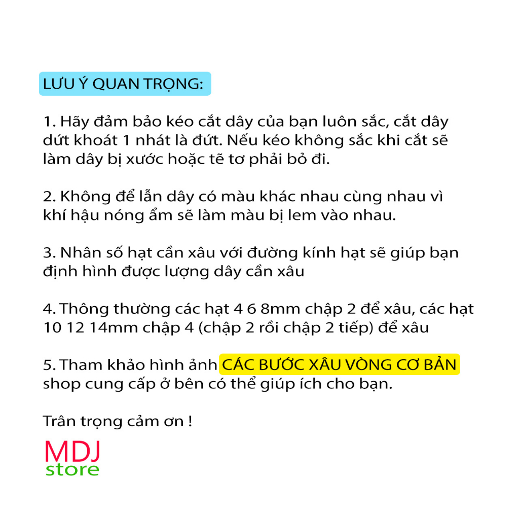 Dây xâu vòng màu trắng MDJ chun co giãn xâu vòng phong thủy làm handamde 1 cuộn 35m lẻ 3m
