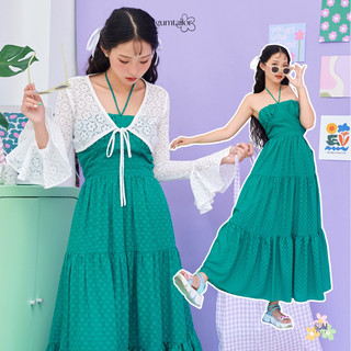 Đầm maxi tầng nhún dây yếm nơ cổ “shell dress” by gum tailor
