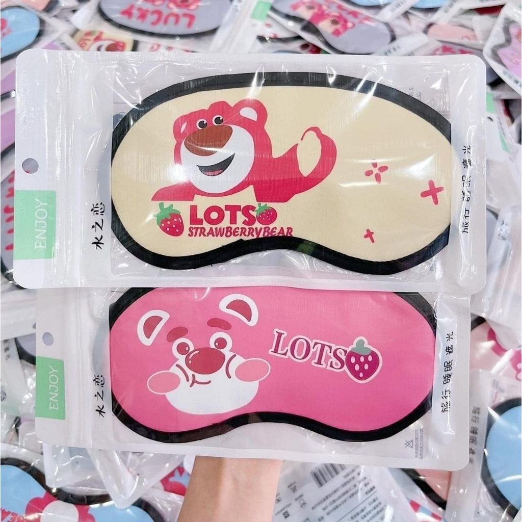 Bịt mắt ngủ họa tiết Gấu Dâu Losto dễ thương cute kèm Gel Massage - Đồ bịt mắt khi ngủ có gel làm mát thư gi