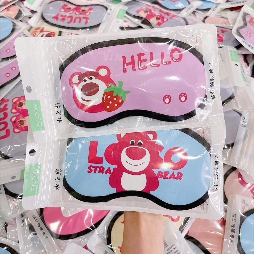 Bịt mắt ngủ họa tiết Gấu Dâu Losto dễ thương cute kèm Gel Massage - Đồ bịt mắt khi ngủ có gel làm mát thư gi