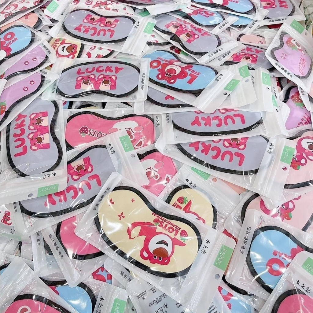 Bịt mắt ngủ họa tiết Gấu Dâu Losto dễ thương cute kèm Gel Massage - Đồ bịt mắt khi ngủ có gel làm mát thư gi