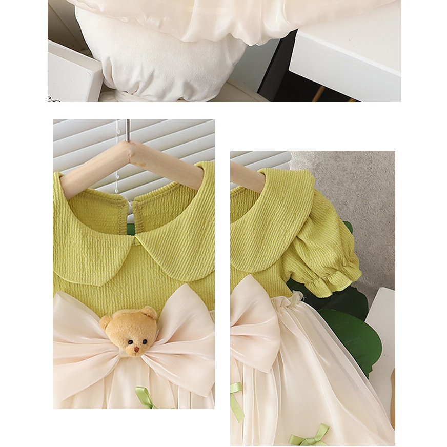 Váy đầm công chúa đính gấu nơ dễ thương cho bé gái