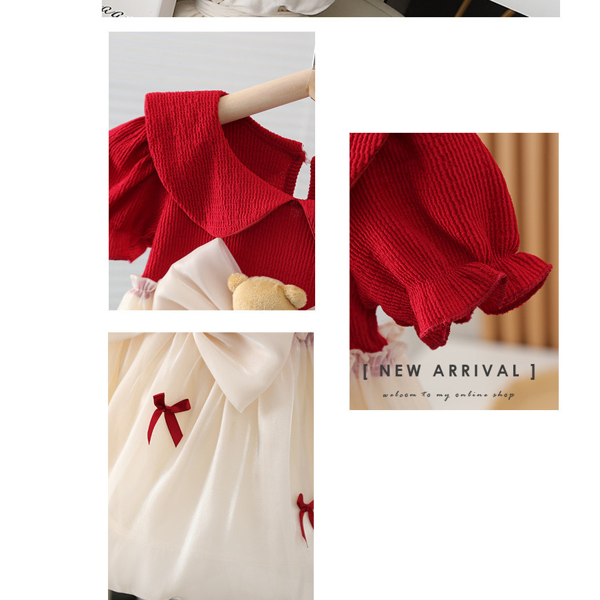 Váy đầm công chúa đính gấu nơ dễ thương cho bé gái