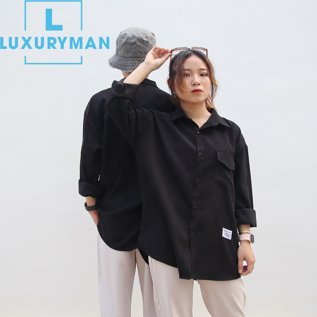 Áo sơ mi dài tay vải nhung tăm nam nữ dáng rộng thời trang